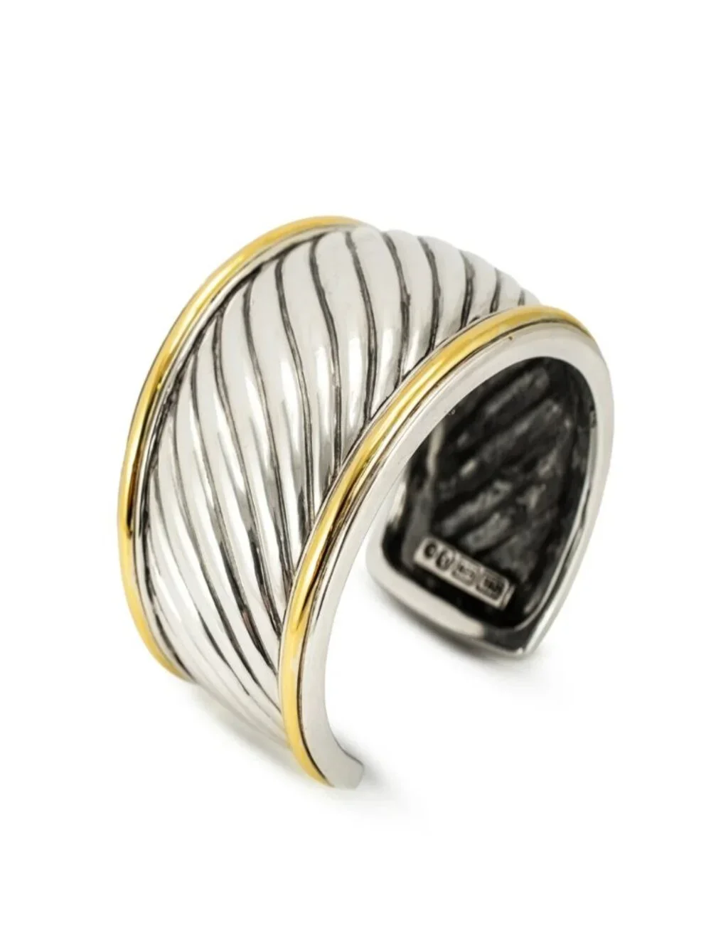 David Yurman Thoroughbred Wide Cuff Bracelet 925 18K Gold Excellent